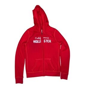 Vintage Hollister California Womens Red Full Zip Hoodie Fleece Large